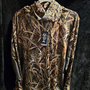 Bassdash Men's Medium, UPF 50+ Camo Hoodie w/ Mask – Fishing & Outdoor Shirt NW